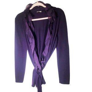 Albert Ferretti purple new virgin wool Ruffle lapel wrap sweater